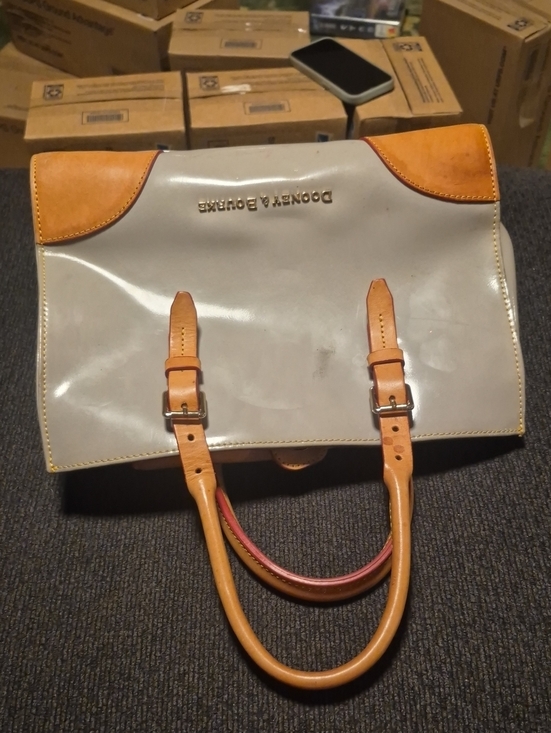 Dooney & Bourke Handbags - Dooney & Bourke Cream Satchel with Tan Trim and Handles